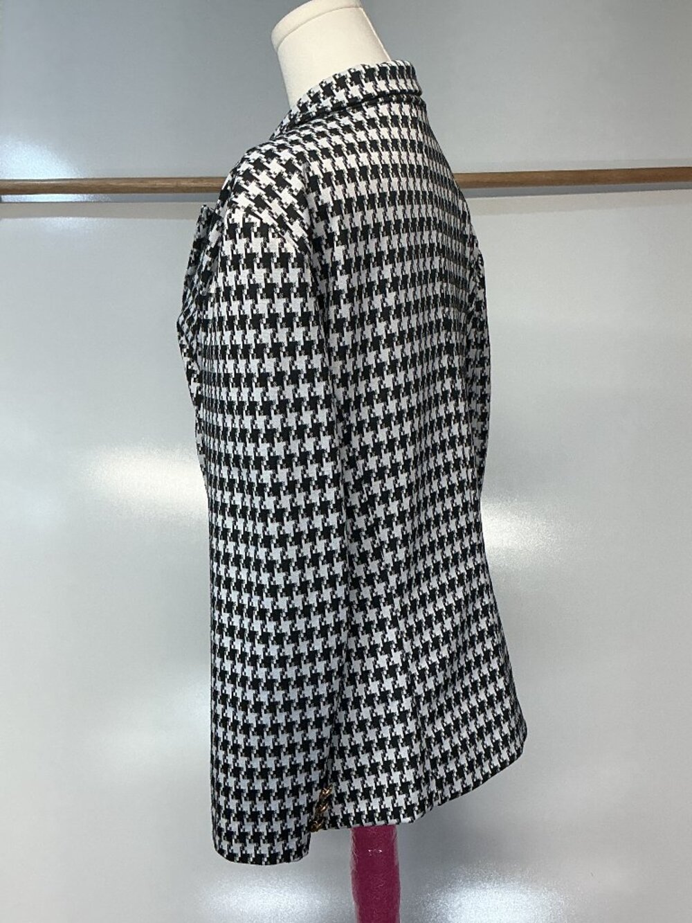 Attitude Unknown L Black White Houndstooth Double Breasted Blazer Gold Buttons - Picture 12 of 16